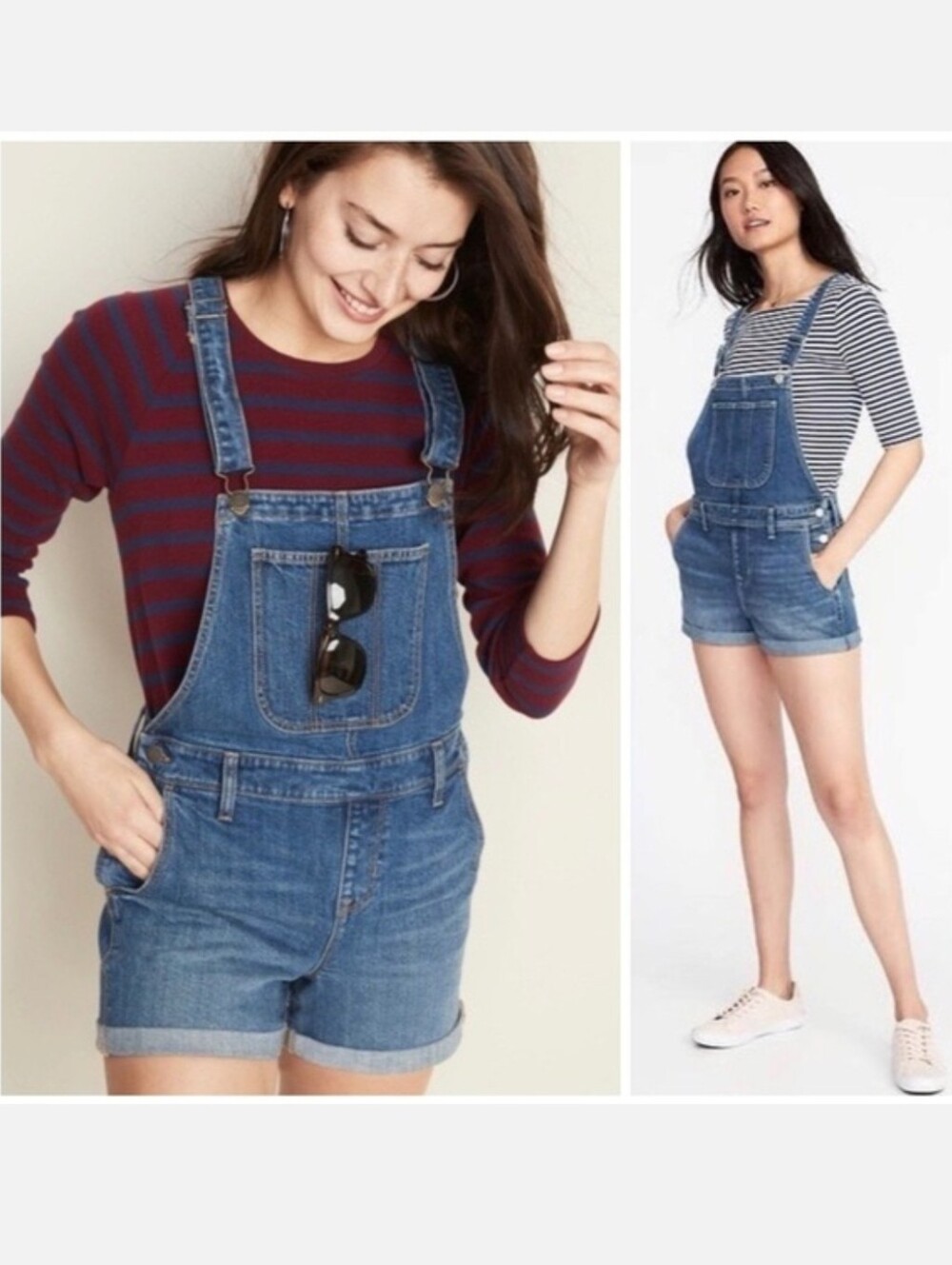 Old Navy Dark Blue Wash Shortalls Short Overalls - Medium
